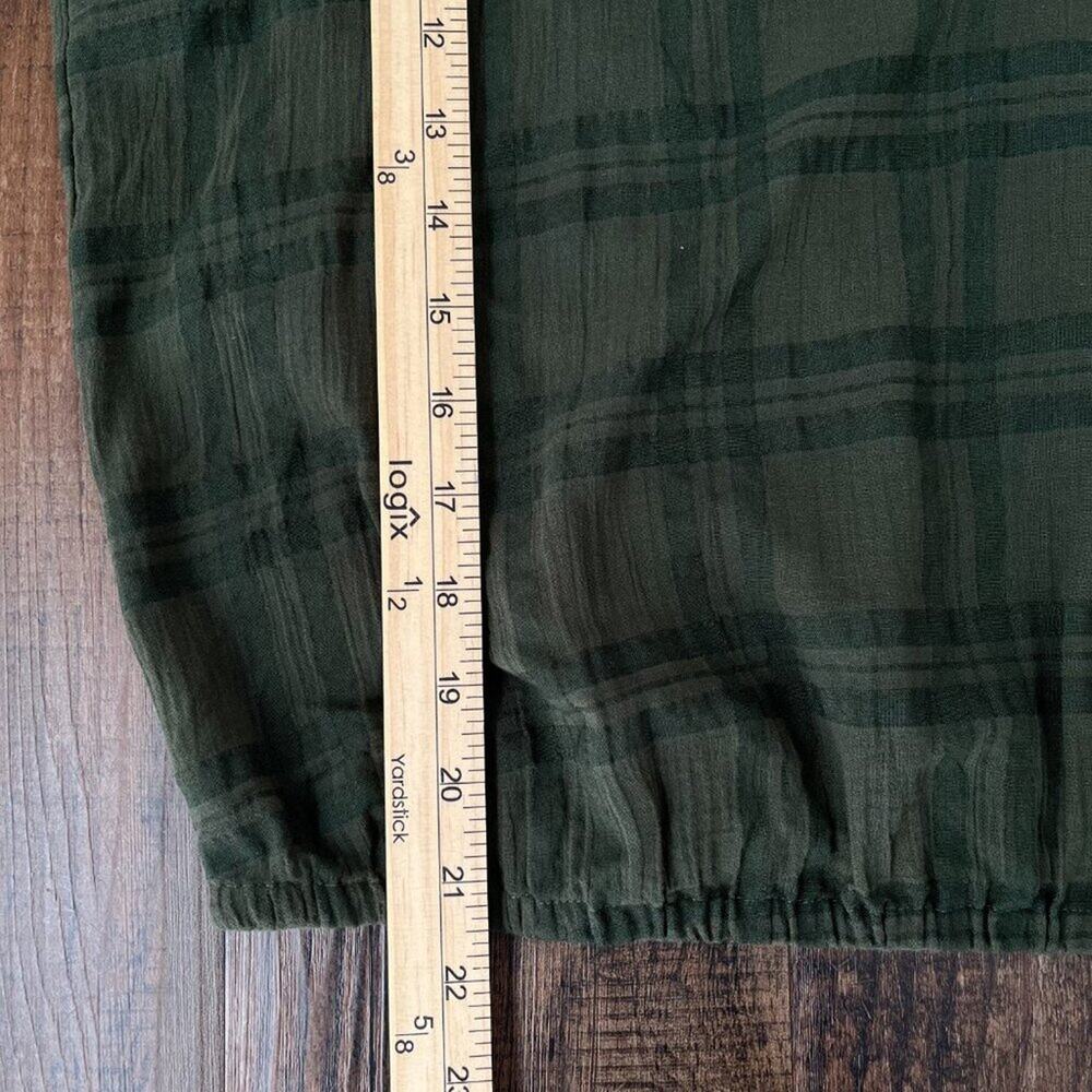 Express V-Neck Blouse Sheer Long Sleeve Relaxed Fit Officewear Size Medium Olive - Picture 12 of 15